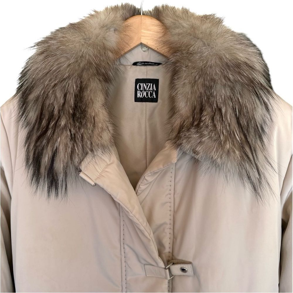 Cinzia Rocca Cream Color Winter Coat Jacket - Removable Fur Collar Size 18